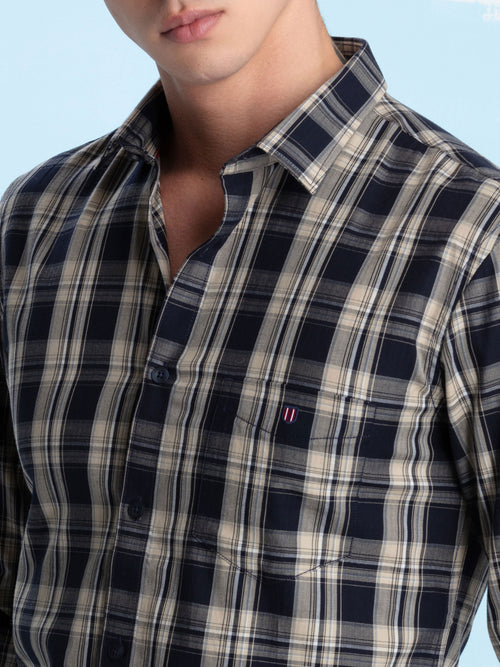 Navy Blue Checkered Casual Shirt