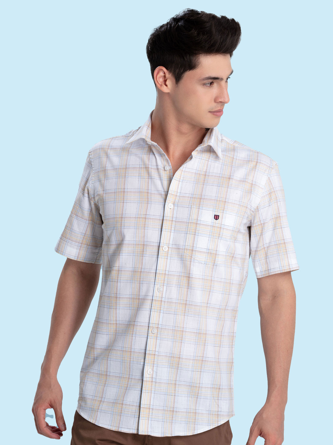 Sand Checkered Casual Shirt