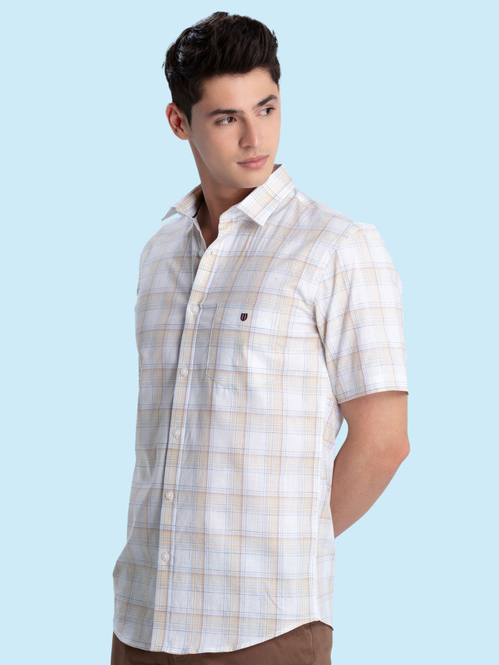 Sand Checkered Casual Shirt