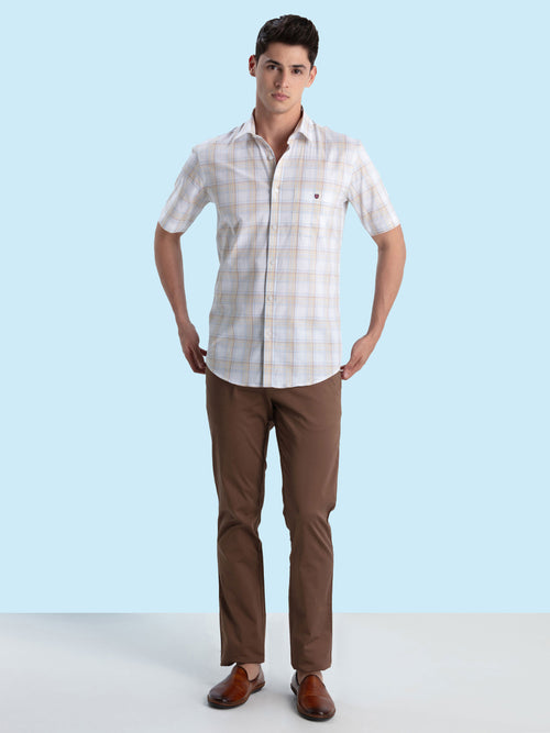 Sand Checkered Casual Shirt