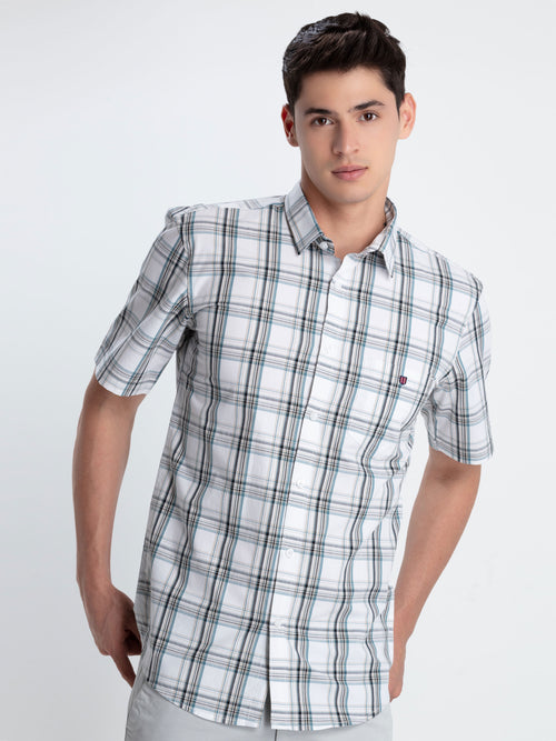 Teal Checkered Casual Shirt