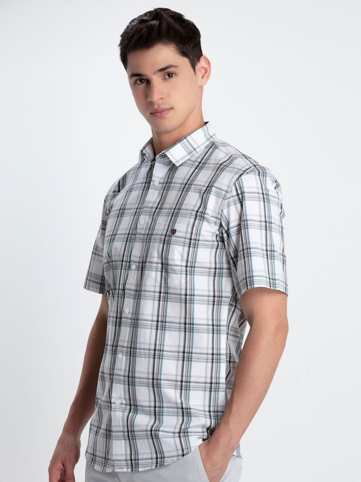 Teal Checkered Casual Shirt