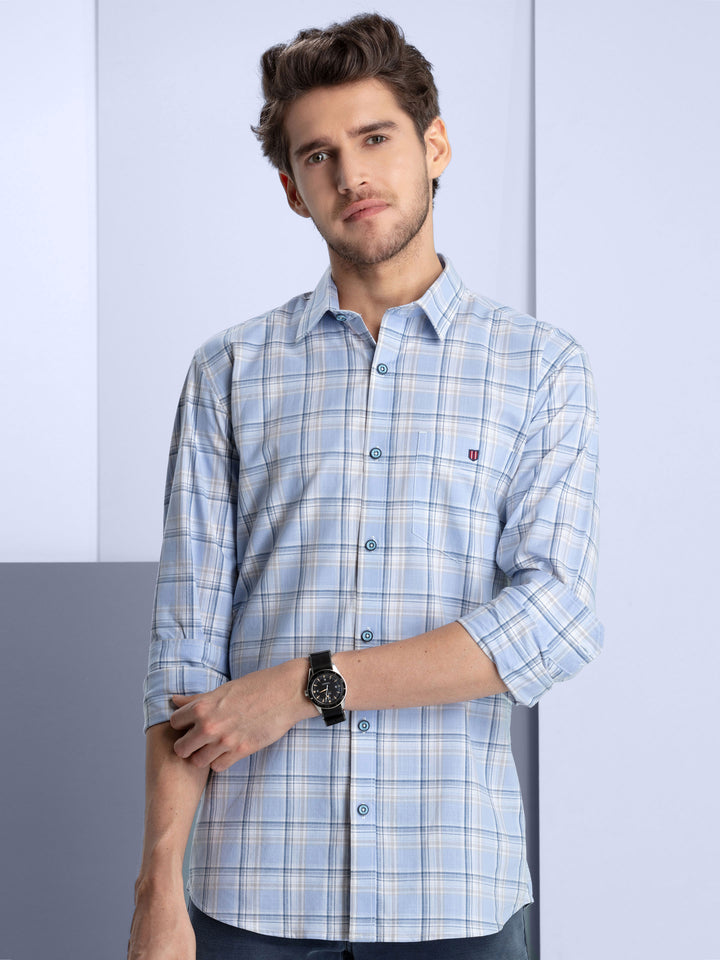 Light Blue Checkered Casual Shirt