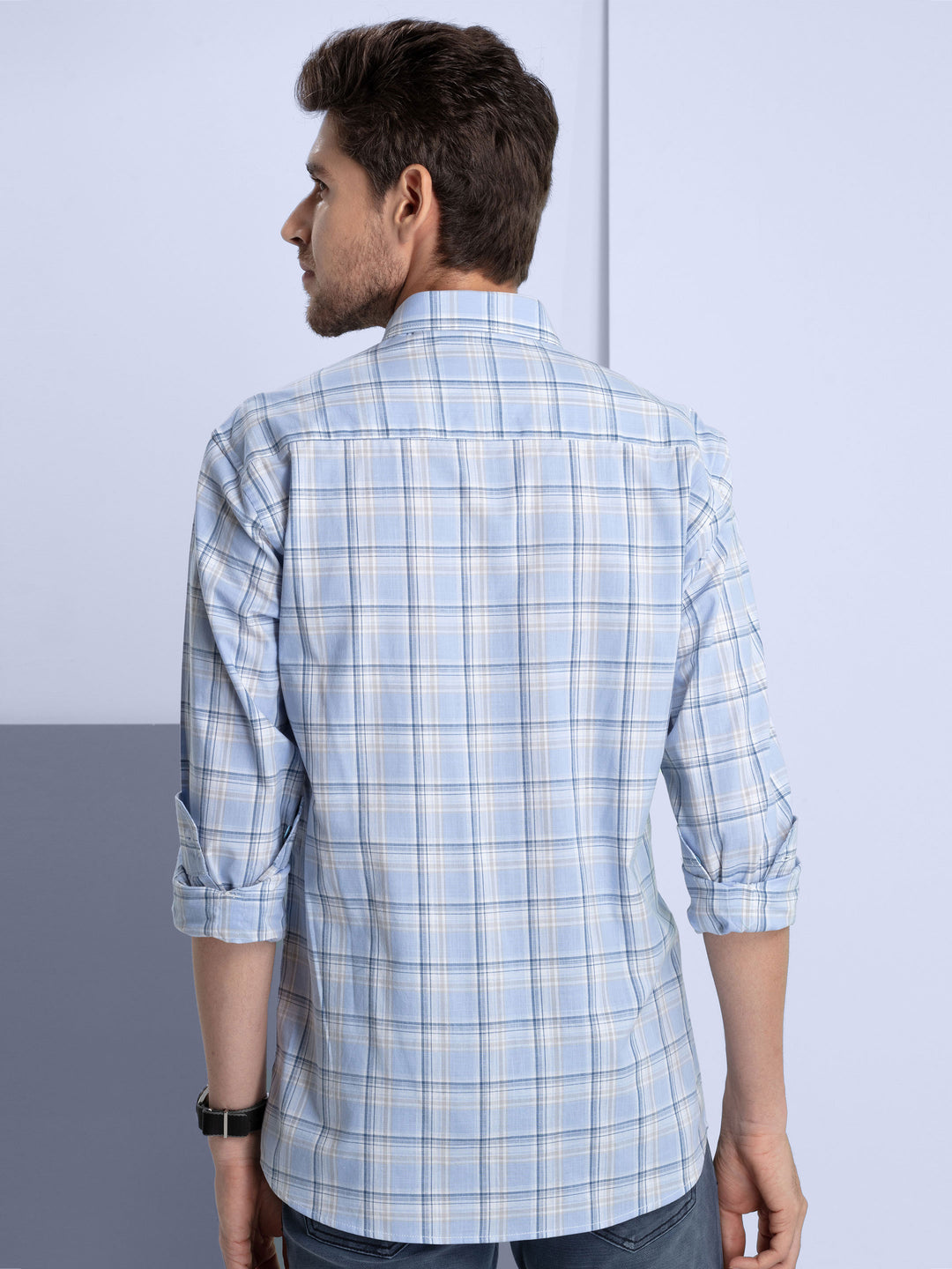 Light Blue Checkered Casual Shirt