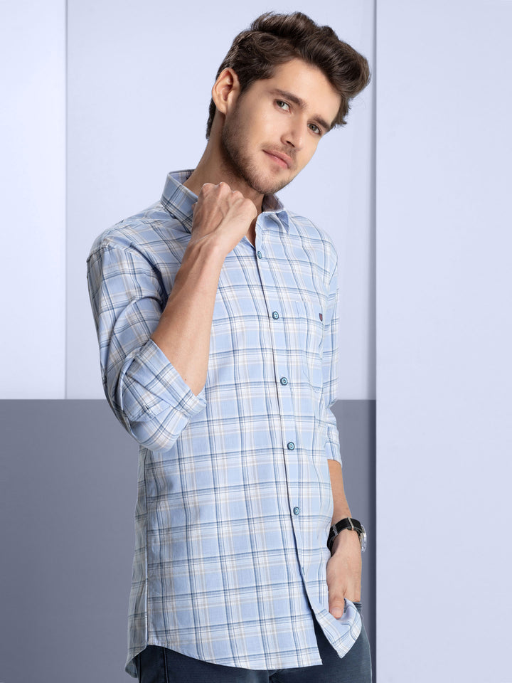 Light Blue Checkered Casual Shirt