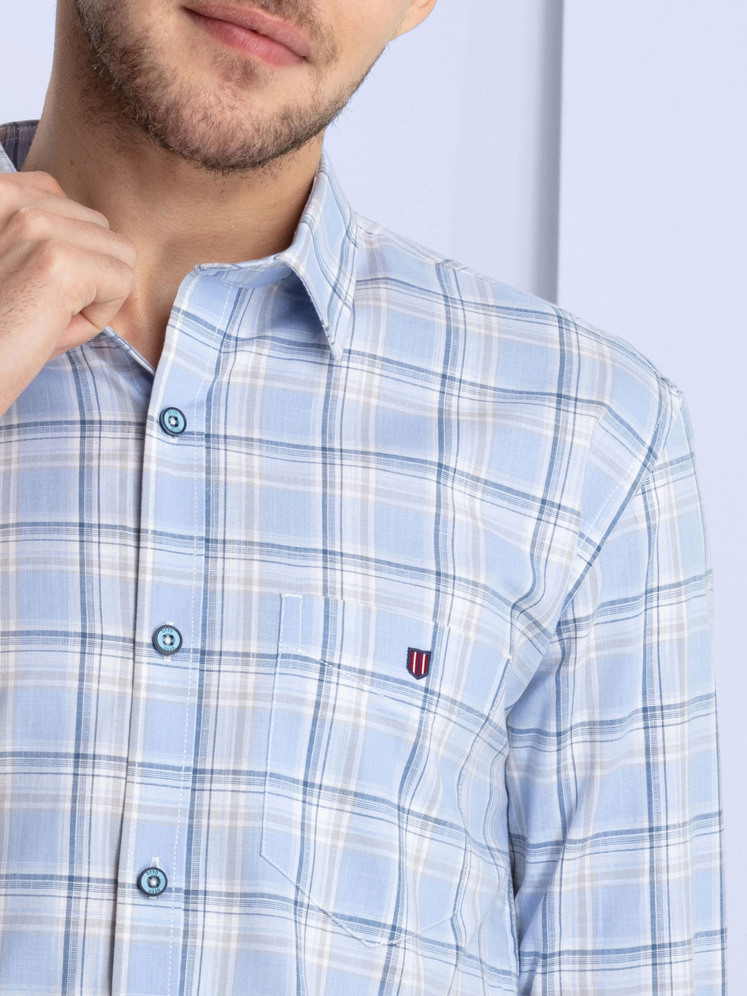 Light Blue Checkered Casual Shirt