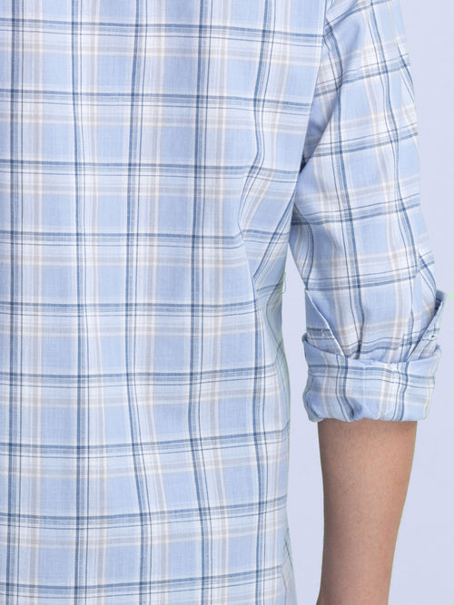 Light Blue Checkered Casual Shirt