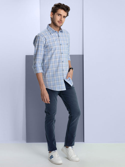 Light Blue Checkered Casual Shirt