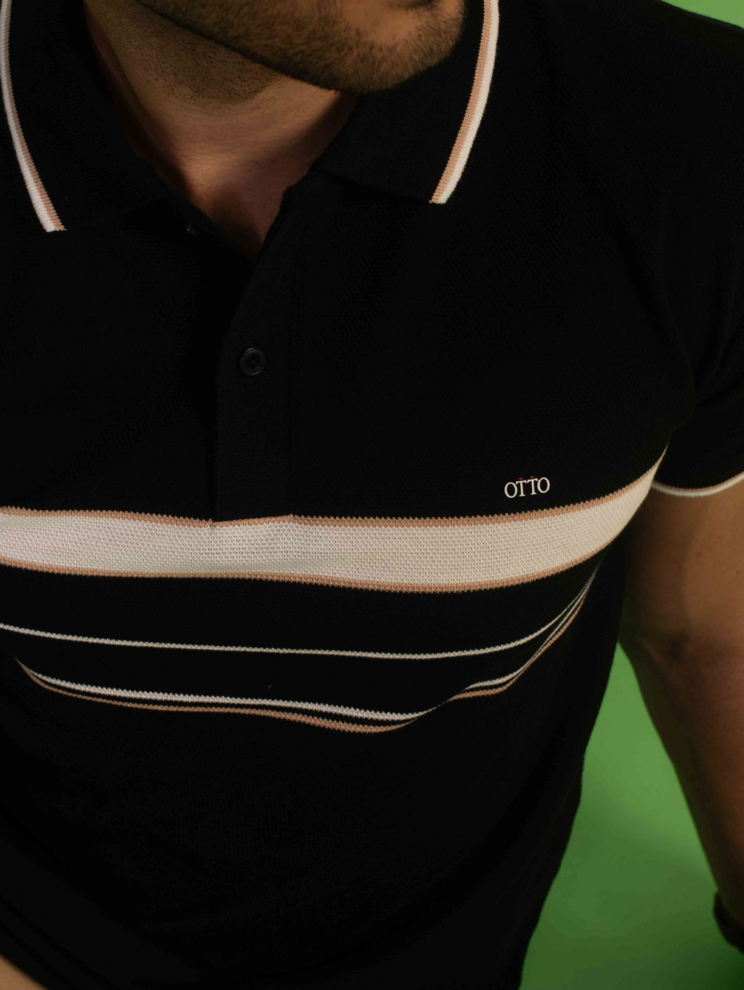 Black Stripes with Rib Hem Polo T Shirt