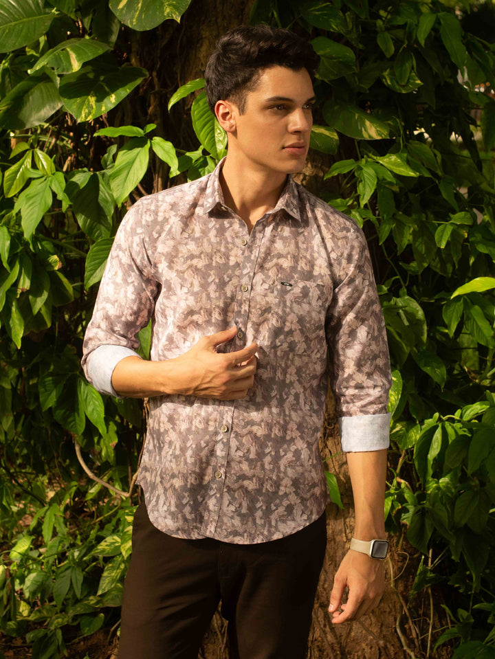 Mocha Printed Semi Casual Shirt