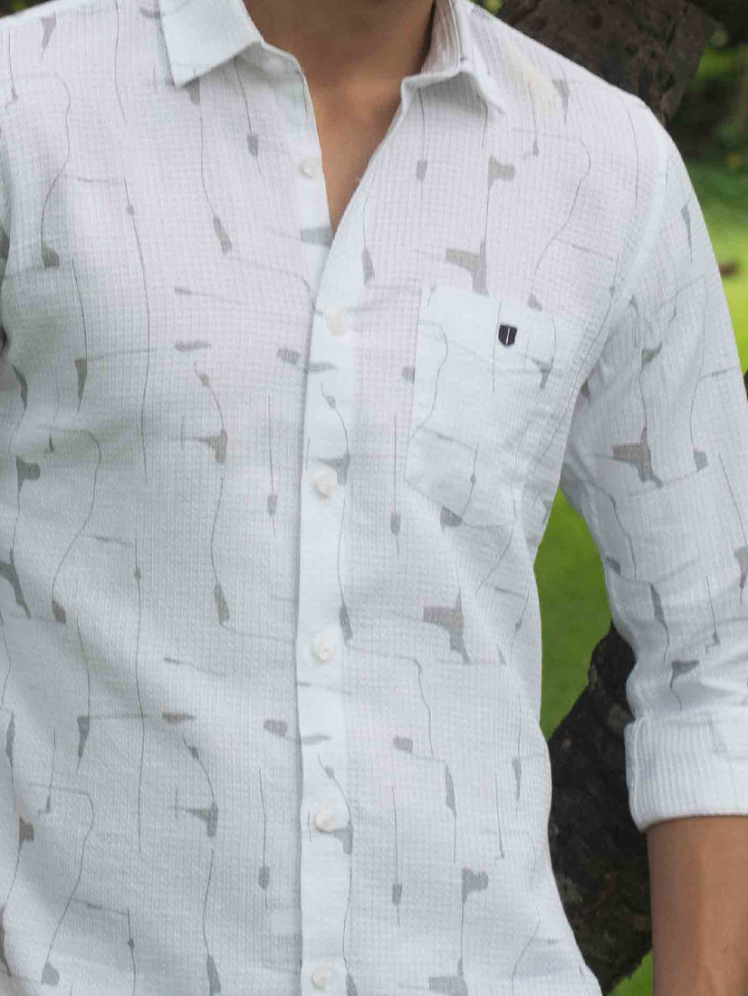 Cream Printed Smart Causal Shirt