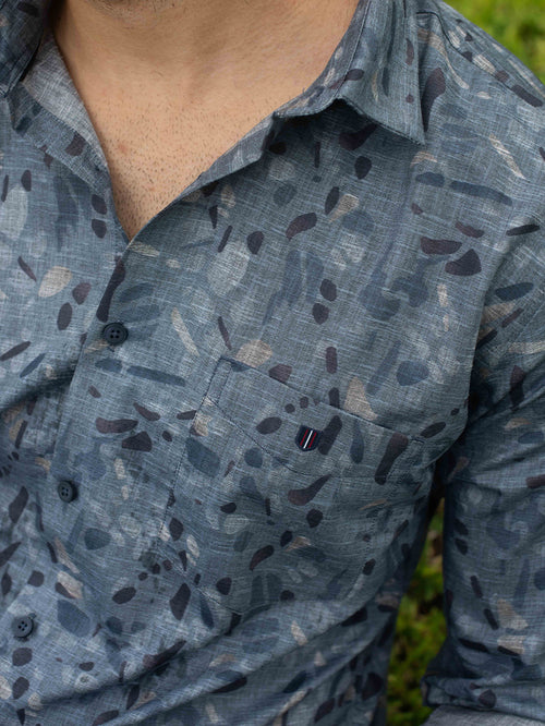 Blue Printed Smart Casual Shirt