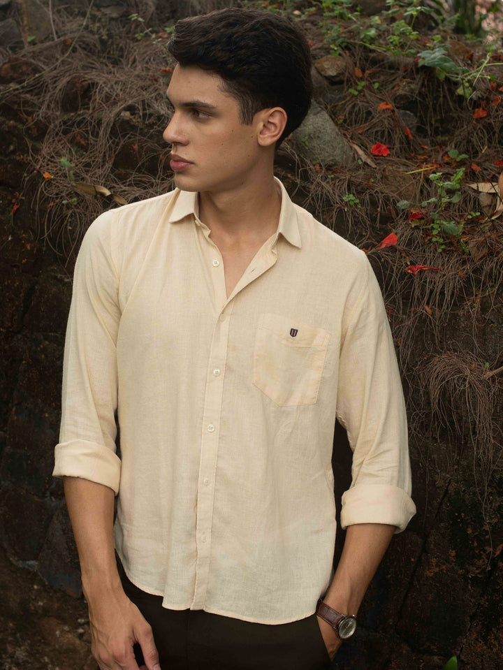 Beige Plain Smart Causal Shirt