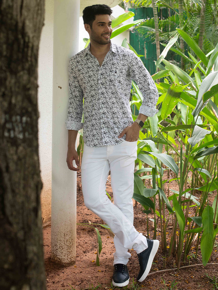 White Printed Smart Causal Shirt