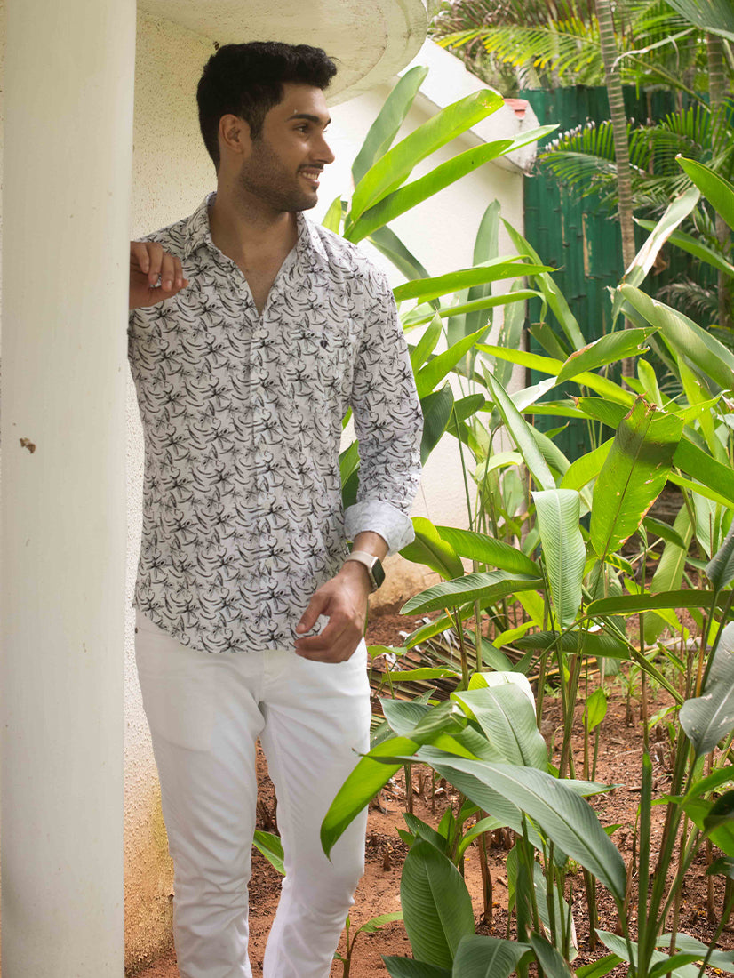 White Printed Smart Causal Shirt