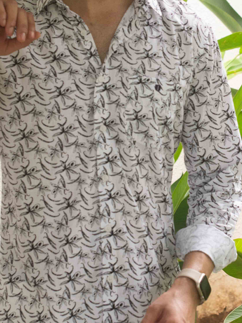 White Printed Smart Causal Shirt