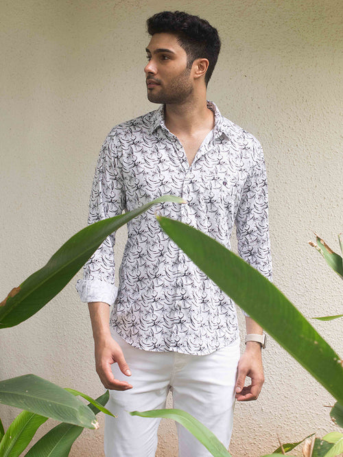 White Printed Smart Causal Shirt