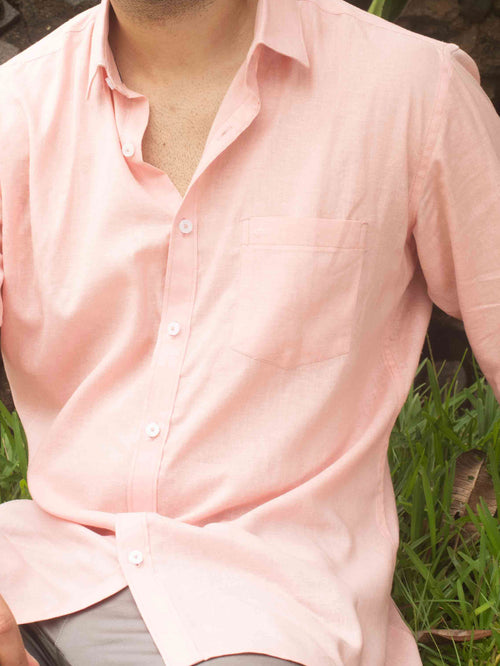 Pink Lyocell Linen Plain Semi Casual Shirt