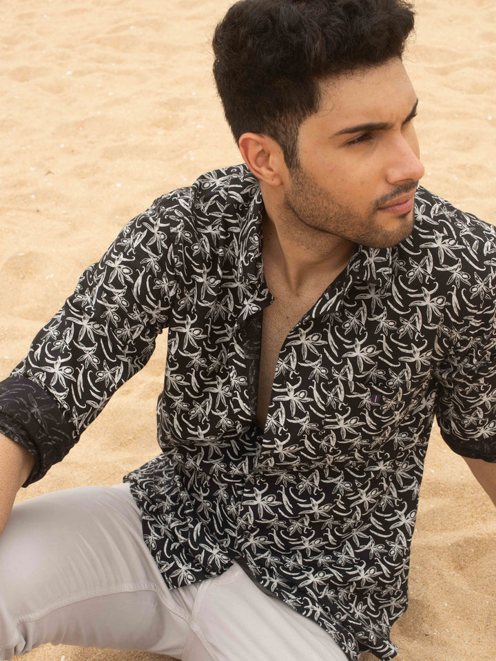 Black Printed Smart Casual Shirt