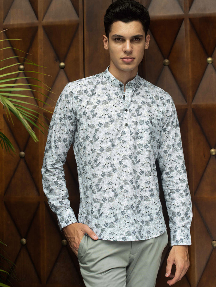 Sage Floral Printed Casual Kurtha Shirt