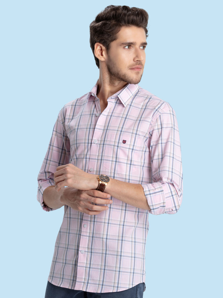 Pink Checkered Casual Shirt