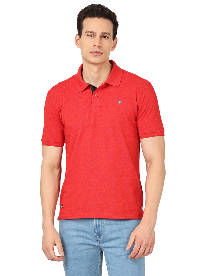 Red Melange Plain Polo Collar T Shirt