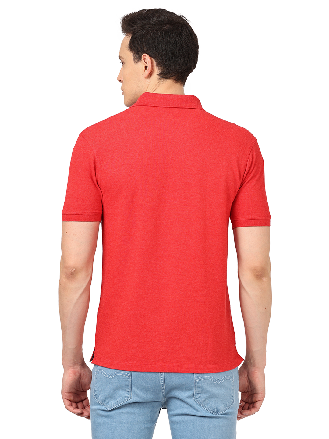 Red Melange Plain Polo Collar T Shirt