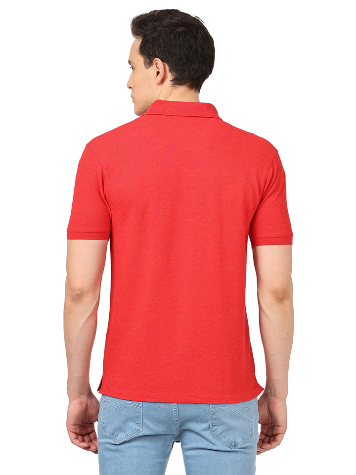 Red Melange Plain Polo Collar T Shirt