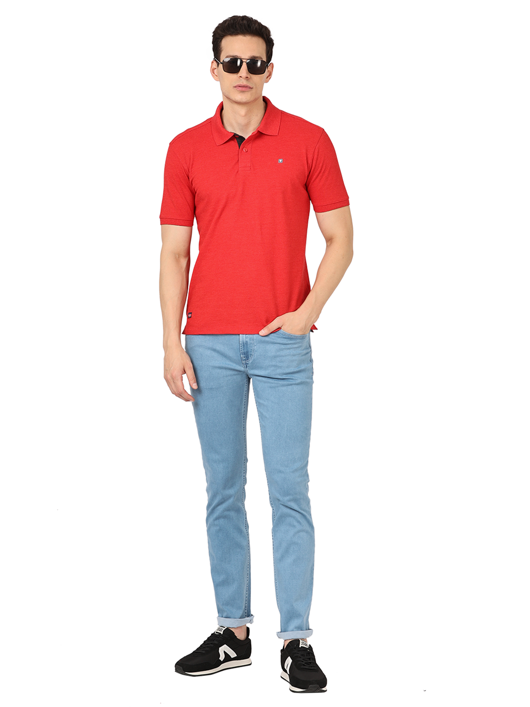 Red Melange Plain Polo Collar T Shirt