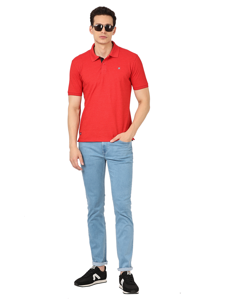 Red Melange Plain Polo Collar T Shirt