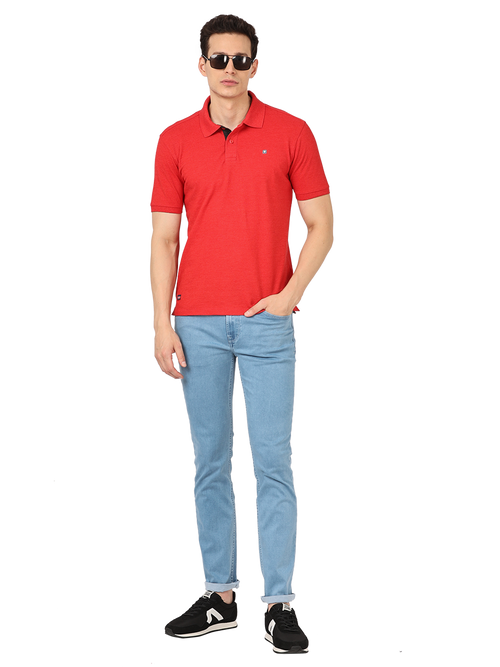 Red Melange Plain Polo Collar T Shirt