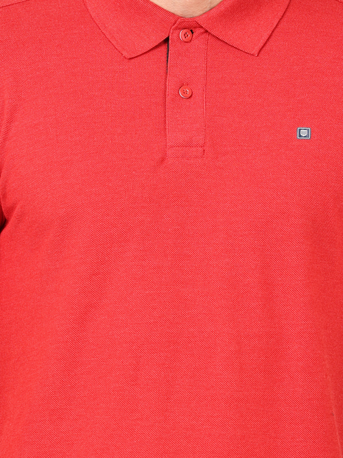 Red Melange Plain Polo Collar T Shirt