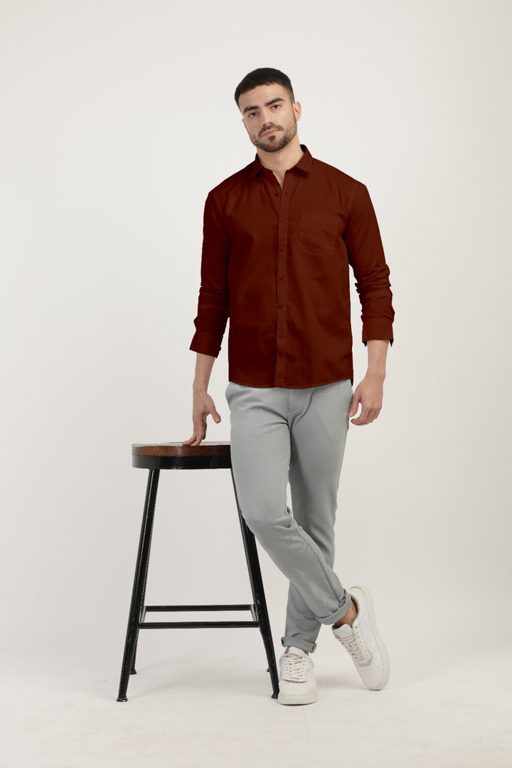 Maroon Linen Blend Solid Shirt