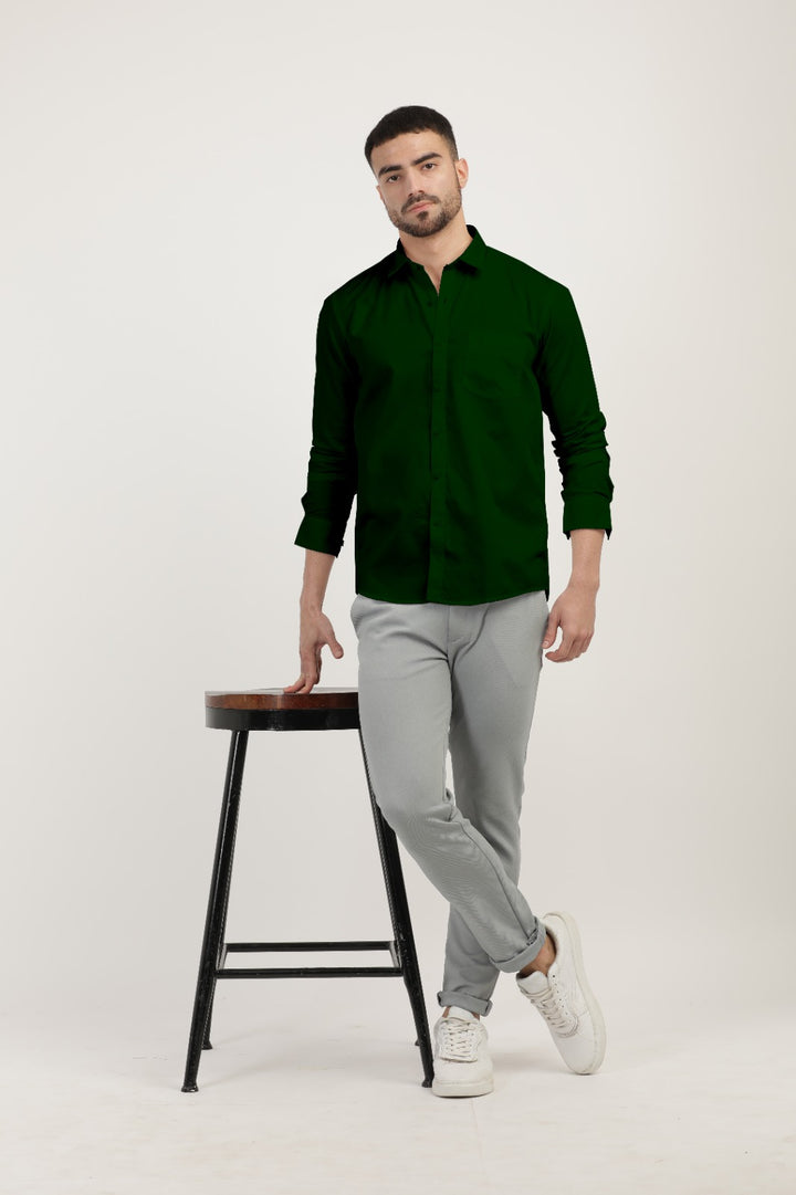 Emerald Green Linen Blend Solid Shirt