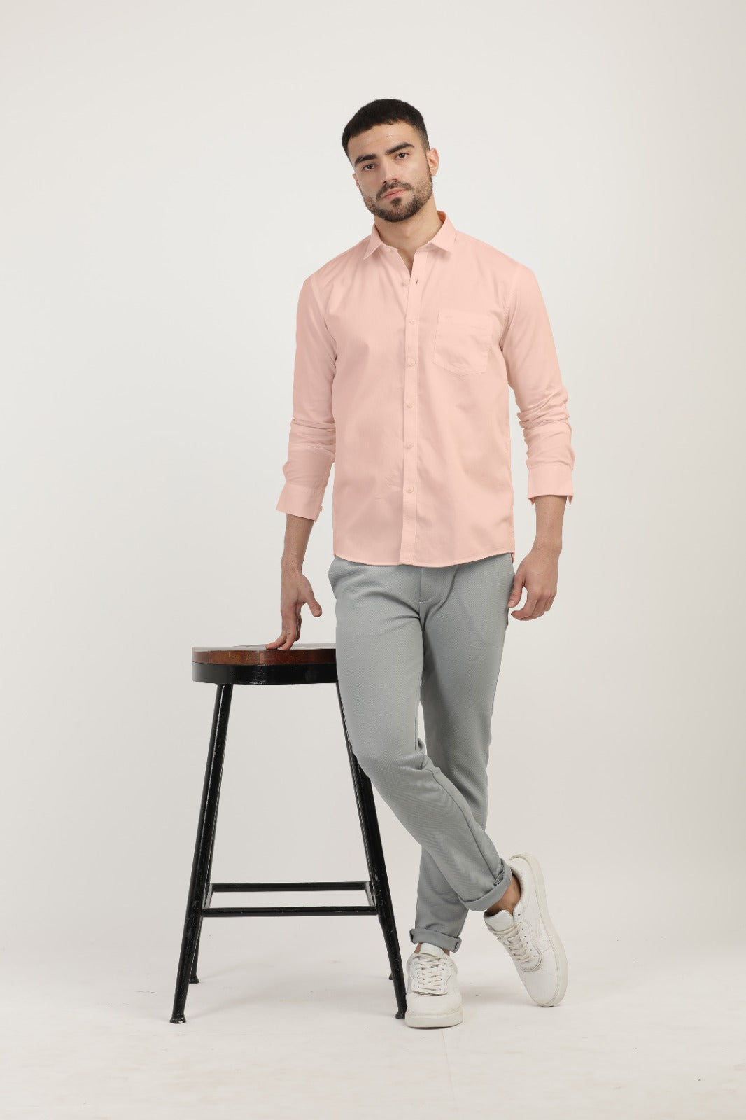 Light Peach Linen Blend Solid Shirt