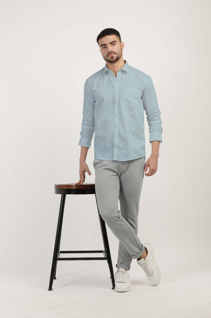 Light Blue Linen Blend Solid Shirt