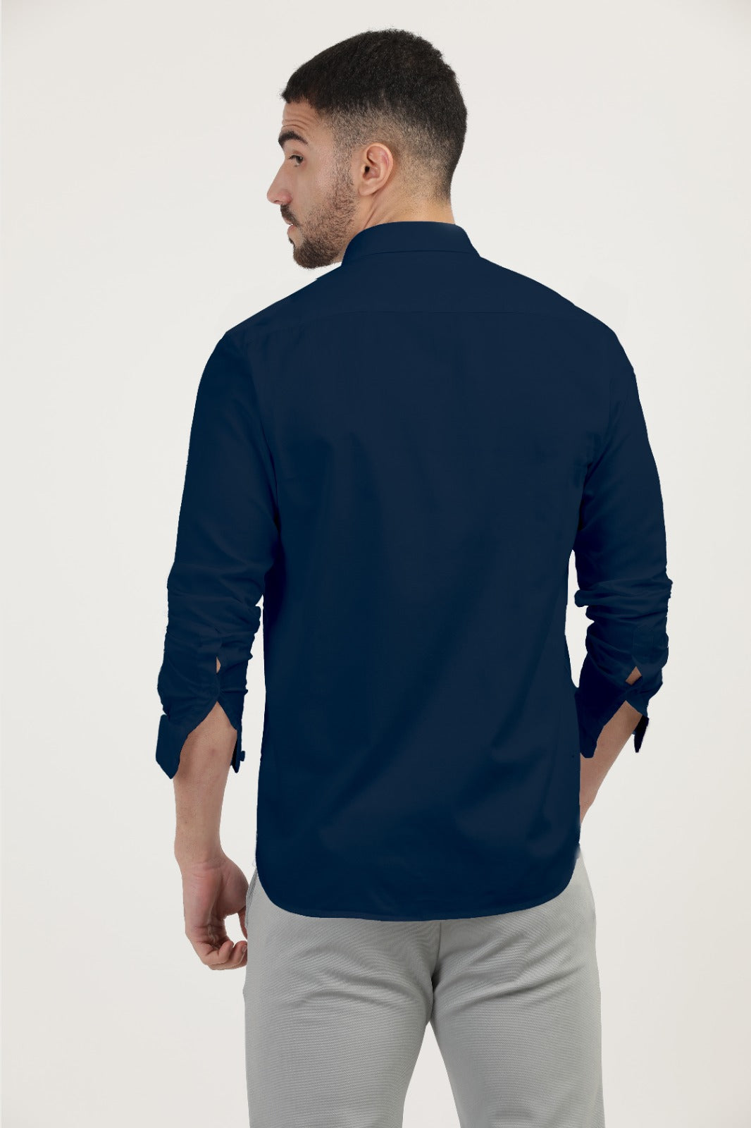 Navy Linen Blend Solid Shirt