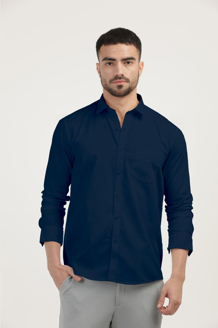 Navy Linen Blend Solid Shirt