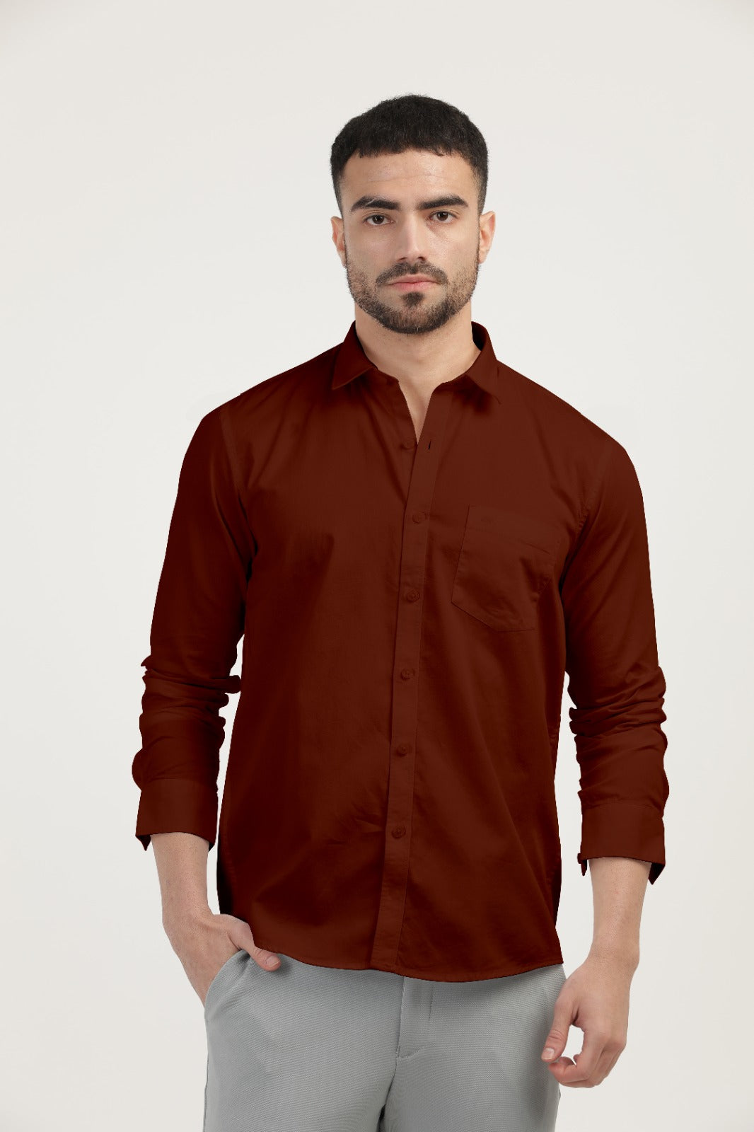 Maroon Linen Blend Solid Shirt