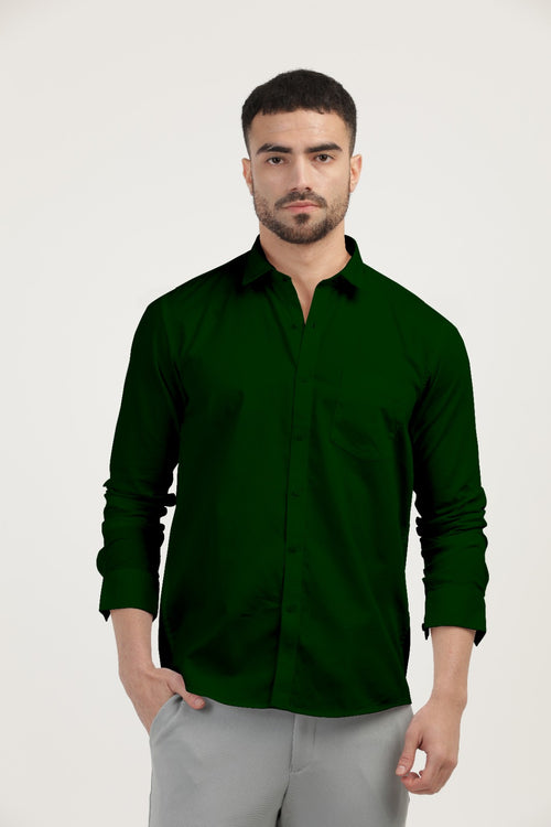 Emerald Green Linen Blend Solid Shirt