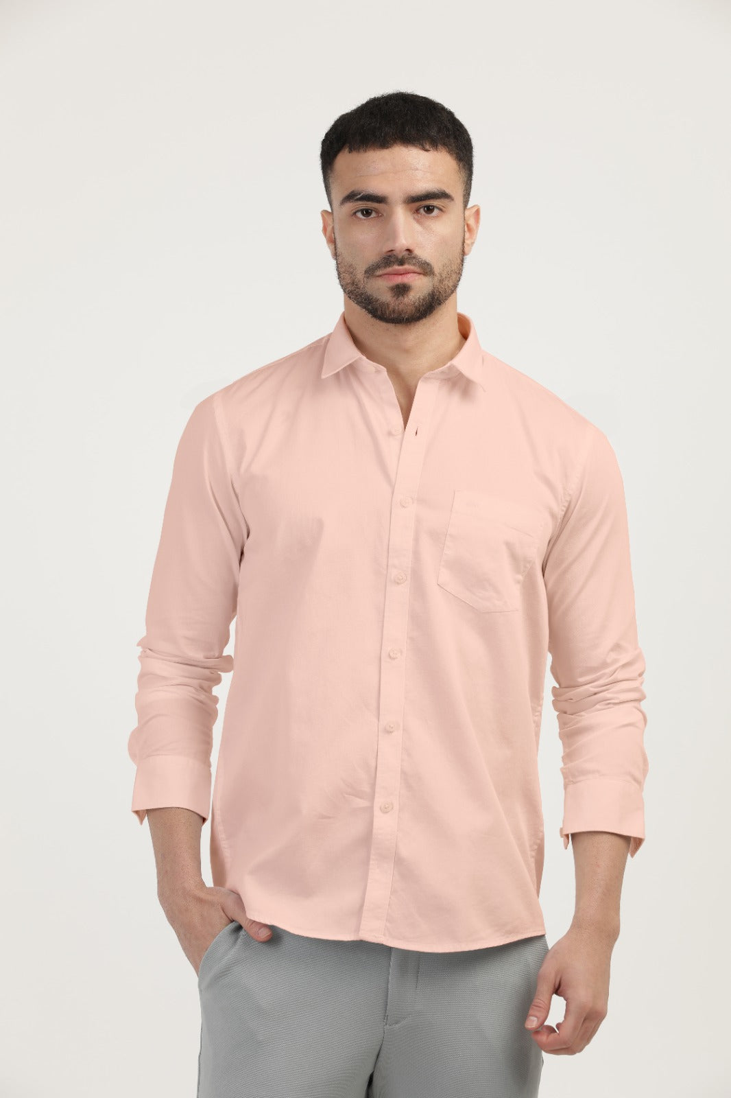 Light Peach Linen Blend Solid Shirt