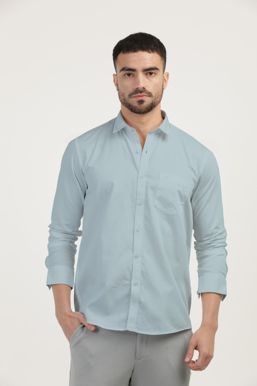 Light Blue Linen Blend Solid Shirt