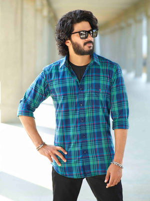 Buy Men Olive Slim Fit Check Full Sleeves Casual Shirts Online