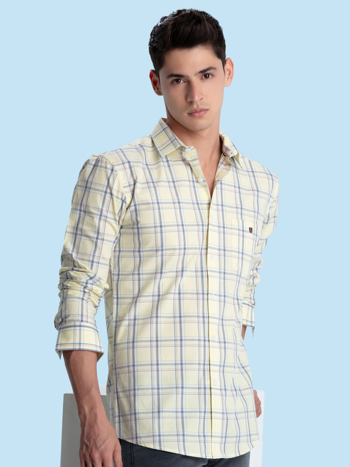 Pastel Yellow Checkered Casual Shirt