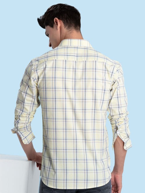 Pastel Yellow Checkered Casual Shirt