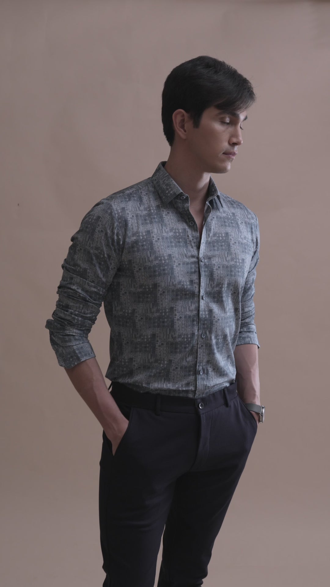 Silver Blue Art Deco Printed Shirt