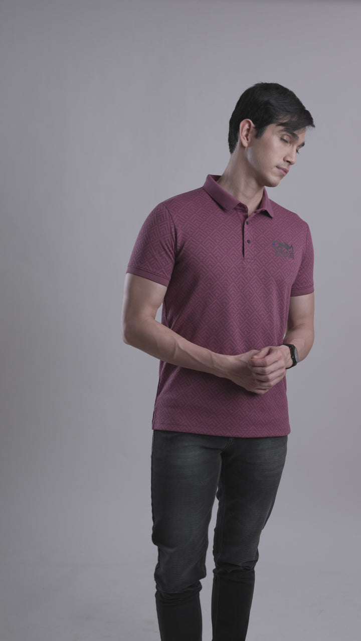 Maroon Geomentric Printed Polo T Shirt