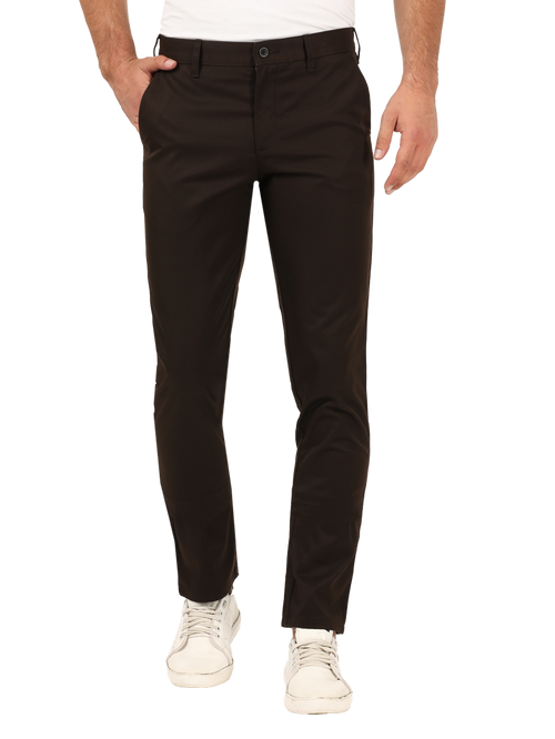 Buy INDIAN TERRAIN Brown Printed Cotton Stretch Slim Fit Mens Trousers |  Shoppers Stop