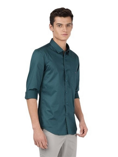 Buy JadeBlue Men Peacock Green Cotton Slim Fit Solid Casual Shirt online